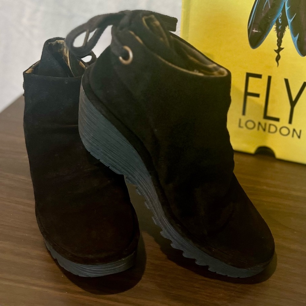 Fly London Yama Black Ankle Boots with Suede Finish